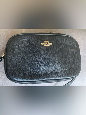 Coach Black Pebbled Leather Crossbody with Gold Emblem